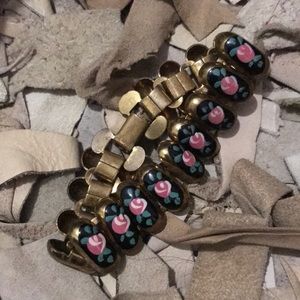 Vintage painted rose link bracelet
